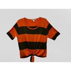 Women Med Autumn Cashmere Cropped Top Orange Black Sweater
